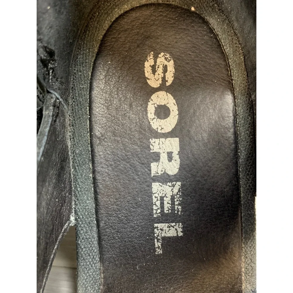 Sorel Joanie II LWomen's Lace Wedge Sandals Black Leather Gladiator 8 Shoes